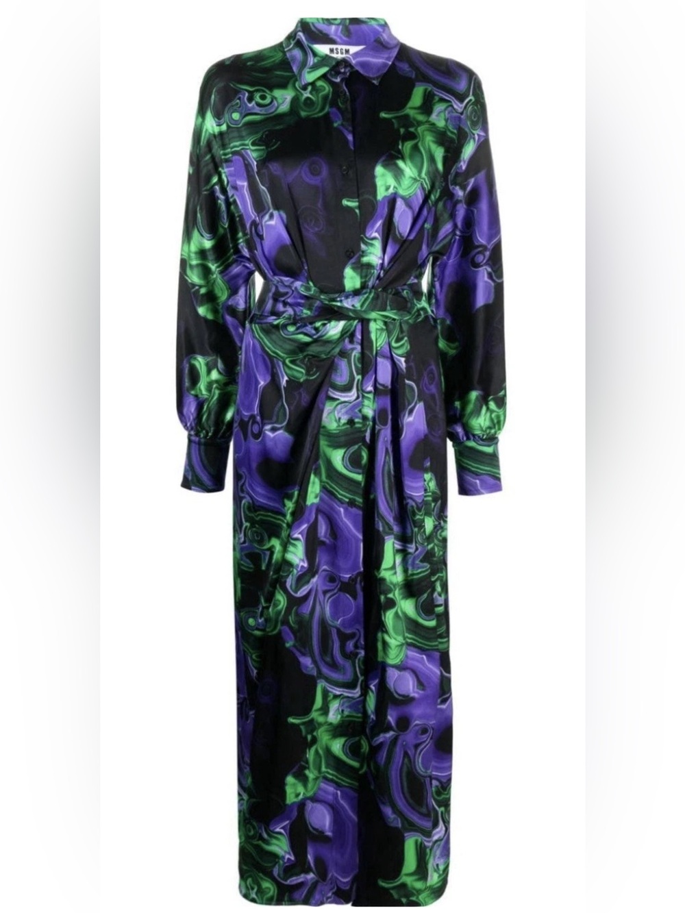 MSGM abstract-print Multicoloured tied-waist shirt maxi dress Size 2 4 US 38 IT